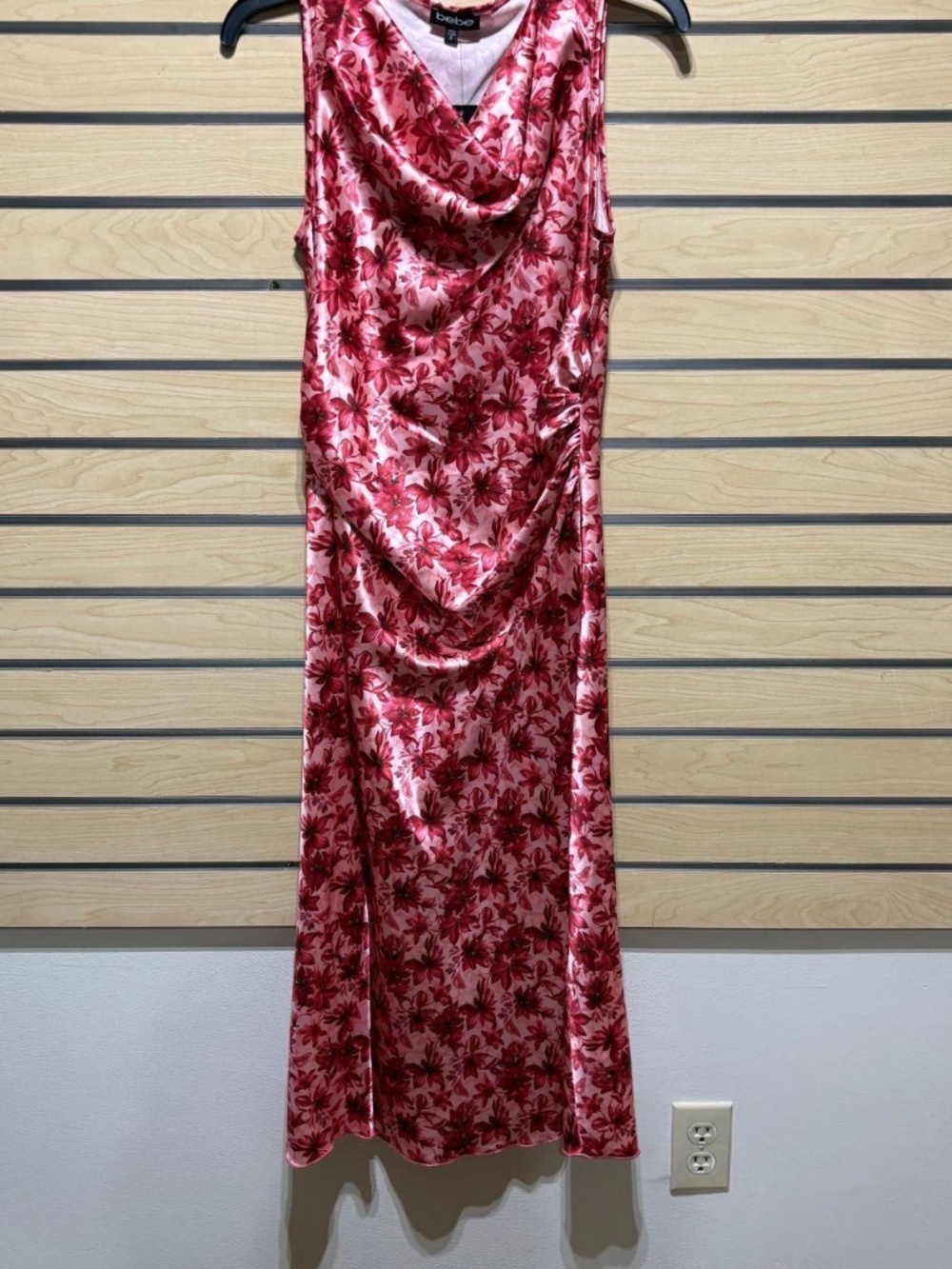 Bebe Pink Floral Satin Maxi Dress – NWT size S